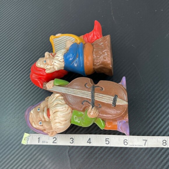 VTG Gnome Elves Dwarves Set of 2 MCM Decor 60/70’s Musical Instruments Kitschy - Picture 8 of 9